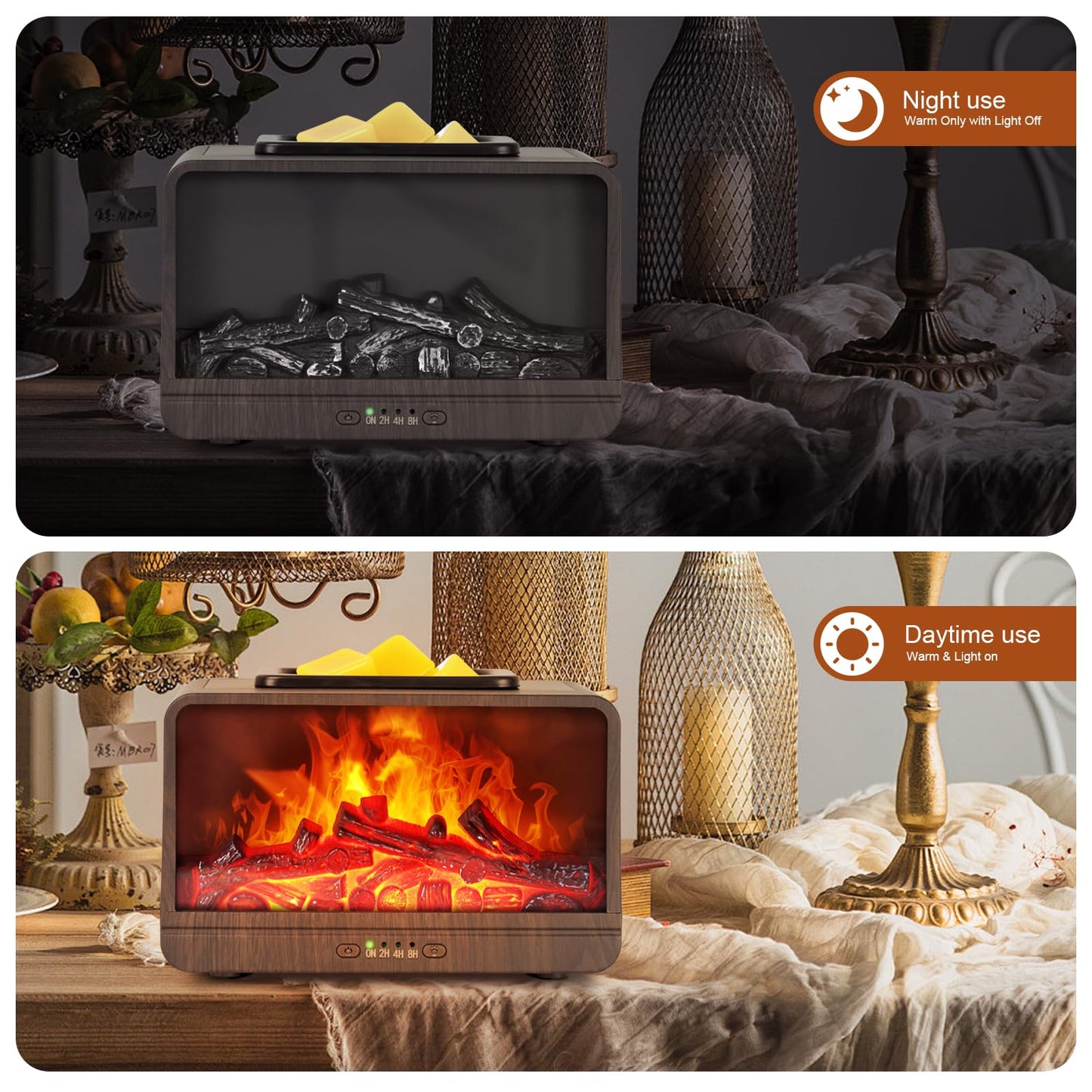 Wax Melt Warmer Burner Electric Fireplace Essential Oil Burner Wax Warmer Fragrance Wax Melter Warmer Scented Flame Light with 4 Timer Auto Shut Off for Home Office Bedroom Bathroom Gift & Decor