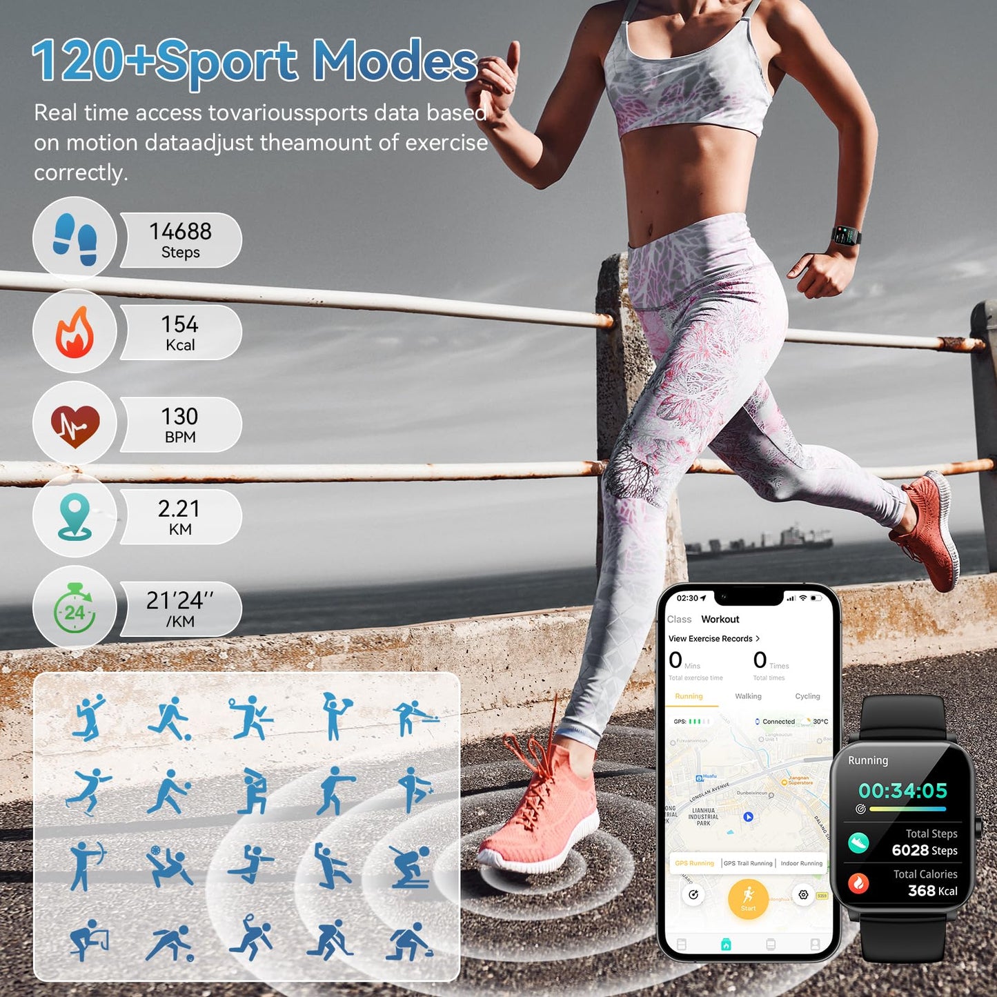Smart Watch, 1.85" HD Smartwatch for Men Women (Answer/Make Calls), Fitness Watch with Heart Rate/Sleep/IP68 Waterproof/120+ Sports Modes, Pedometer, Android Smart Watch for Android iOS (Black)
