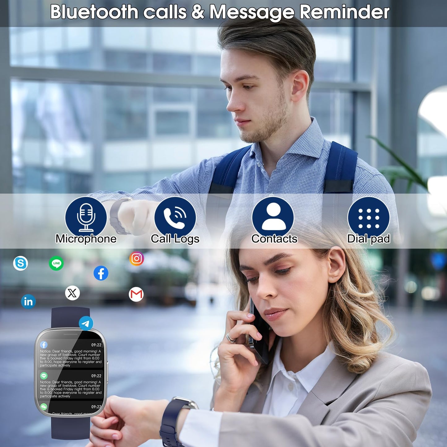 Smart Watch for Men Women(Answer/Make Calls), 1.95" HD Touch Screen Fitness Watch with Sleep Heart Rate Monitor, 110+ Sports Modes, IP68 Waterproof Activity Trackers Compatible with Android iOS, Blue
