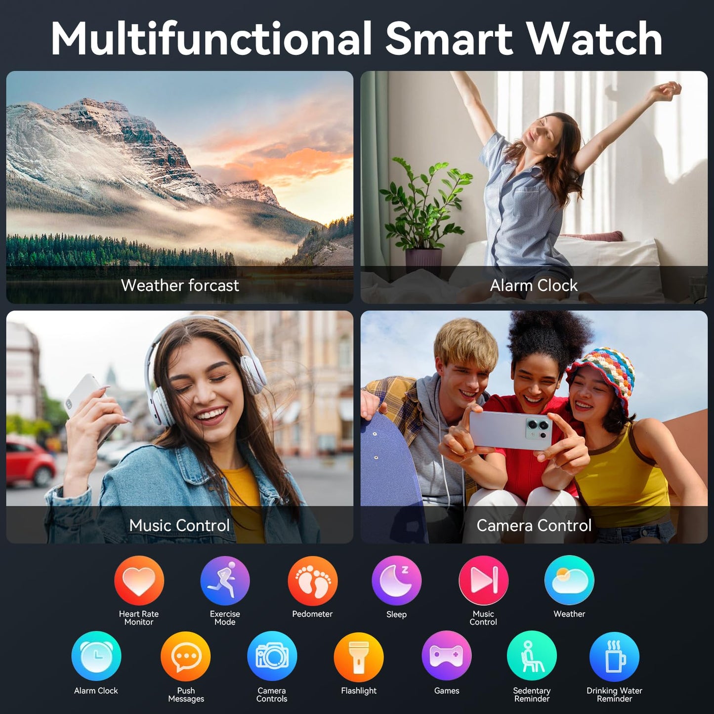 Smart Watch for Men Women, 1000 mAh 100 Day Battery Life, 1.85" Fitness Tracker Bluetooth Call/Make Calls, 110+ Sport Modes, IP68 Waterproof, Heart Rate, 24/7 Sleep Monitor Fitness Watch, iOS/Android