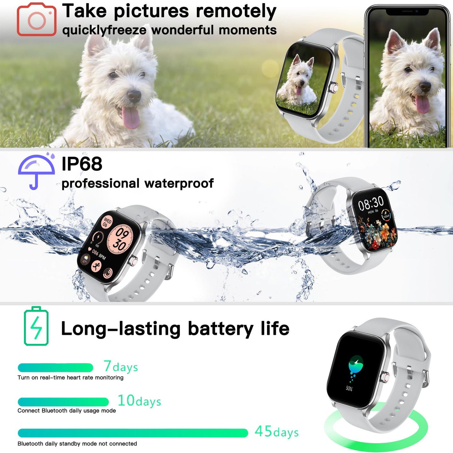 Othalne Smart Watch (Answer/Make Call), 1.85" Smartwatch for Android Phones and iPhone with Heart Rate,Sleep Monitor,Pedometer, 100+Sports Fitness Watch, IP68 Waterproof Fitness Tracker for Men Women