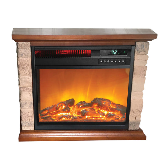 Lifesmart 3-Quartz 5,118 BTU Infrared Faux Stone Fireplace with Log Insert and Realistic Flame, Fireplace Heater with Remote Control for Bedroom, Living Room