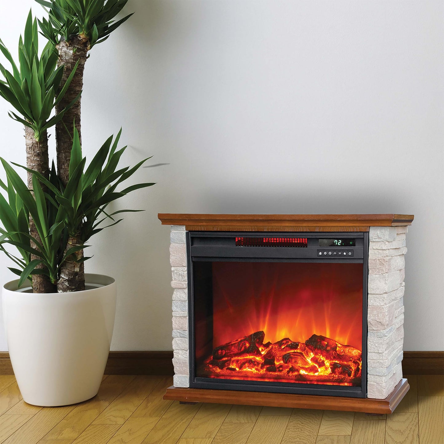 Lifesmart 3-Quartz 5,118 BTU Infrared Faux Stone Fireplace with Log Insert and Realistic Flame, Fireplace Heater with Remote Control for Bedroom, Living Room