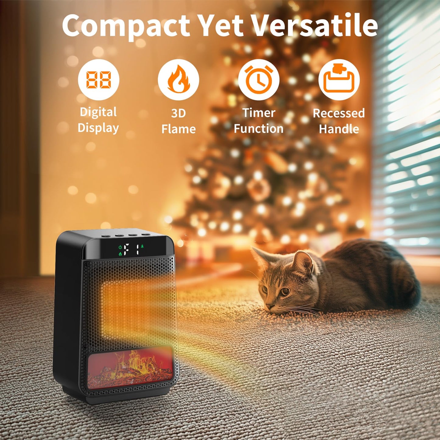 Mini Electric Fireplace Heater for Indoor Use,1500W Small Space Fireplace Heater with 3D LED Flame,Safety Protection,Portable Desktop Fireplace Heater for Office Home Christmas Decoration(Black)
