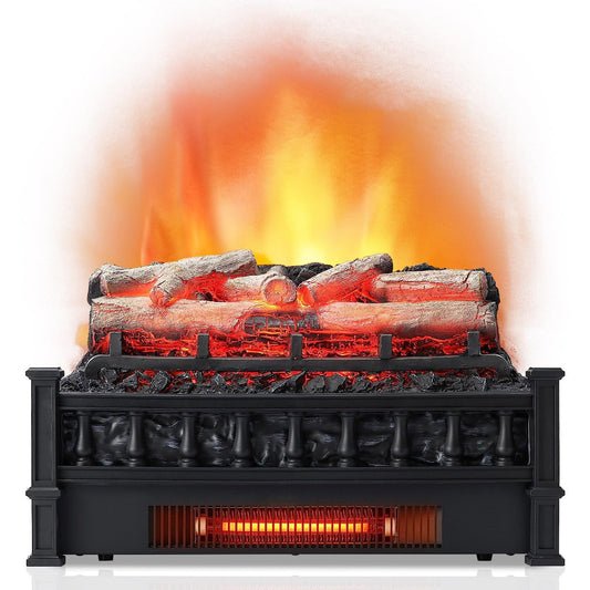 Tangkula 20” Electric Fireplace Log Set Heater with Adjustable Temp, Overheating Protection, Realistic Birch Wood Ember Bed, Infrared Quartz Electric Fireplace Insert for Home & Office Decor, 1500W