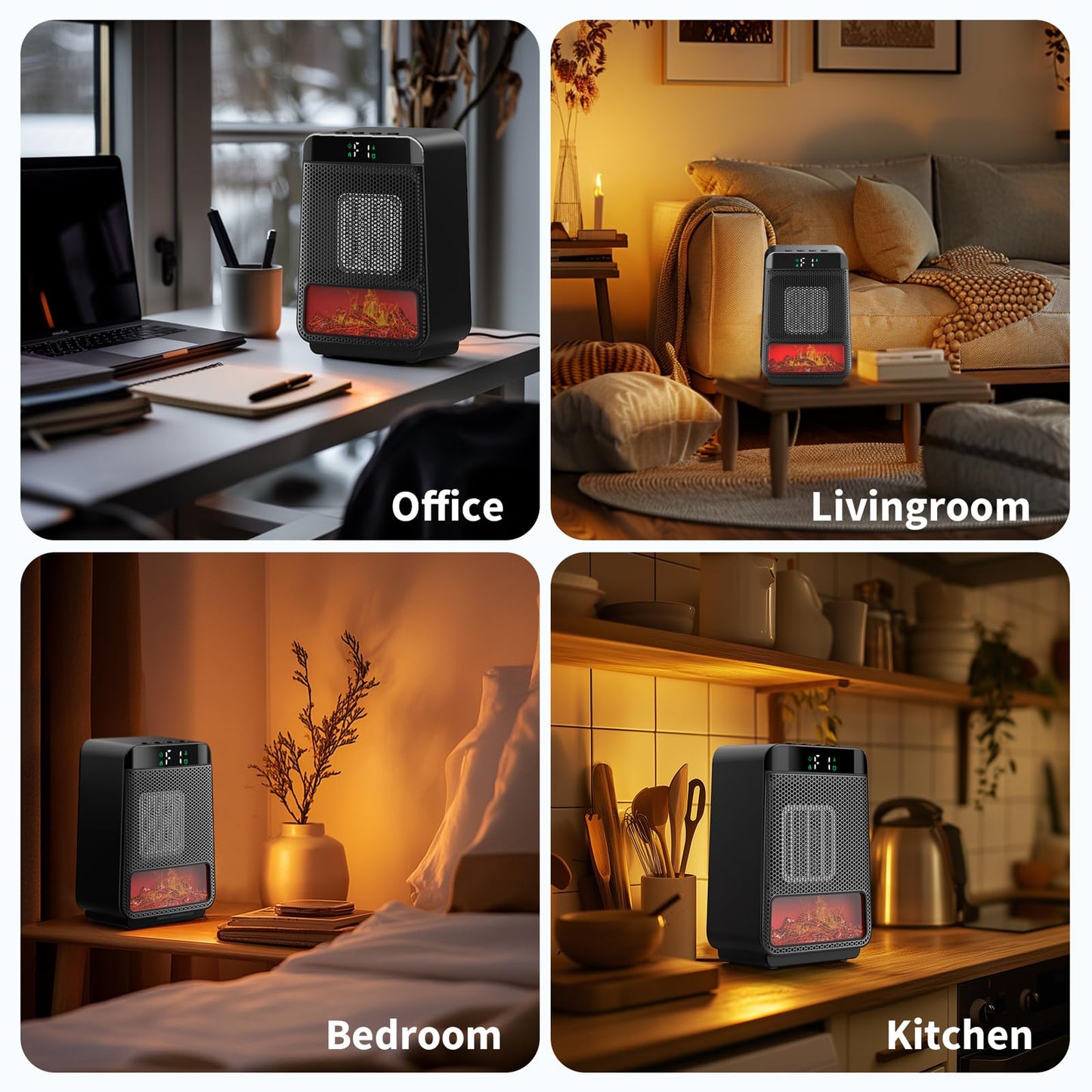 Mini Electric Fireplace Heater for Indoor Use,1500W Small Space Fireplace Heater with 3D LED Flame,Safety Protection,Portable Desktop Fireplace Heater for Office Home Christmas Decoration(Black)
