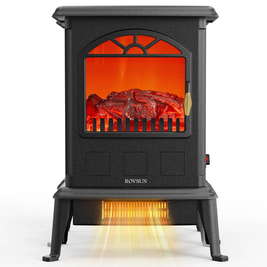 ROVSUN 22.4”H Electric Fireplace Stove w/Realistic Flame Effect, Infrared Quartz Freestanding Heater for Indoor, w/Overheat & Tip-Over Protection, 2 Heat Settings 1000W/1500W, ETL Certified, Black